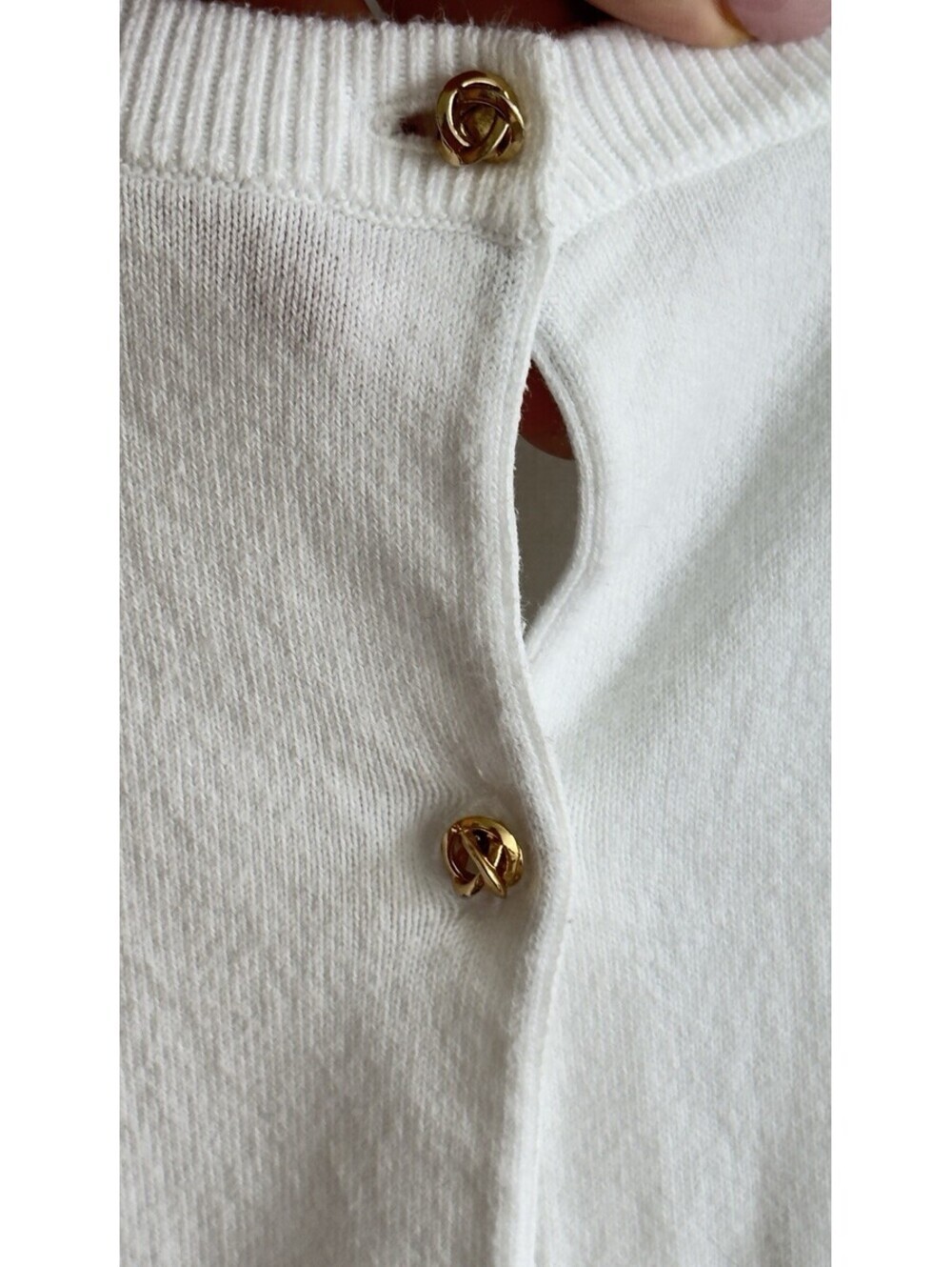 Talbots Established 1947 Pima Cotton White Cardigan Sweater XL Gold Button - Picture 3 of 8